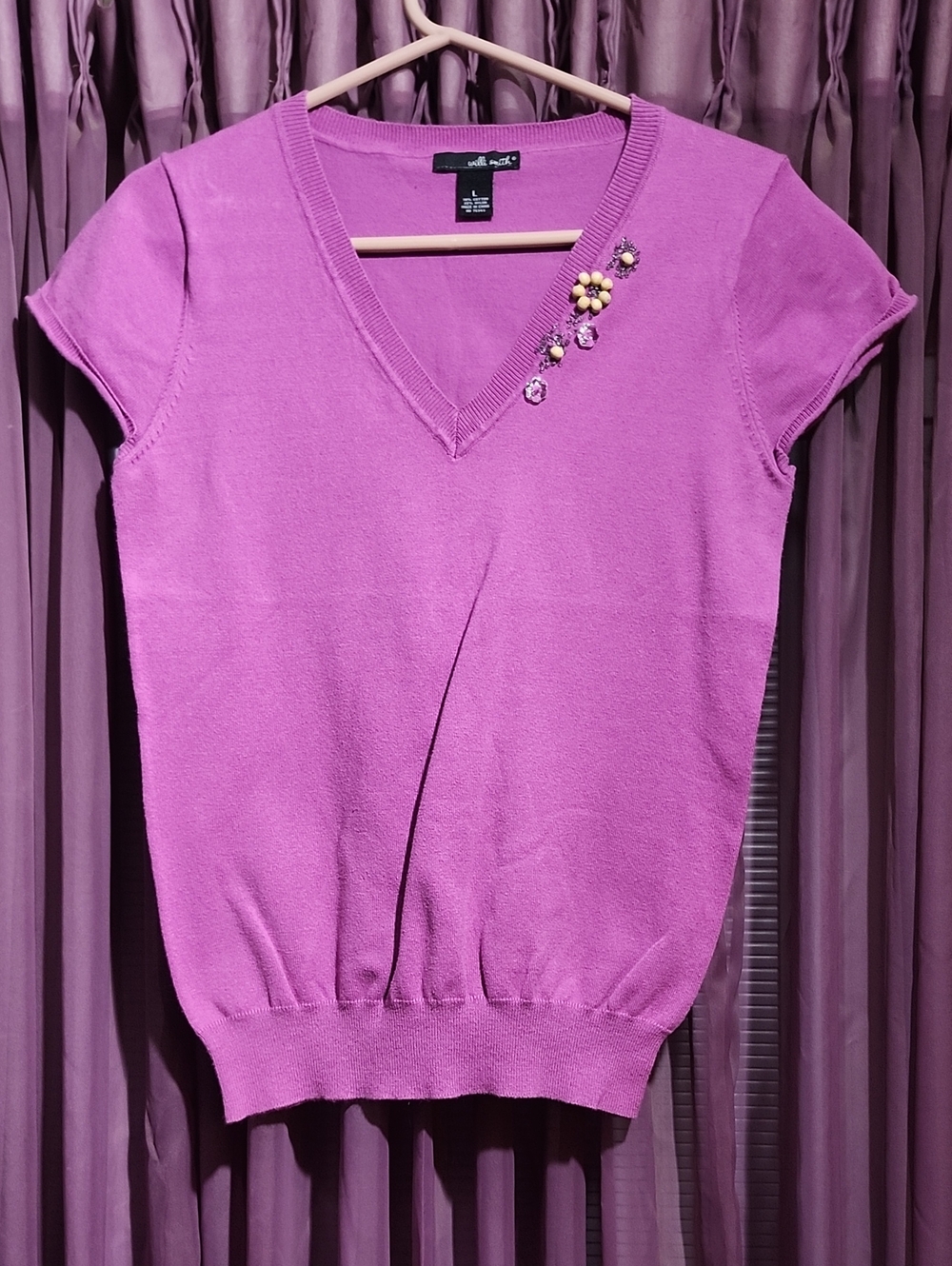 Willi Smith Purple V-Neck Top L